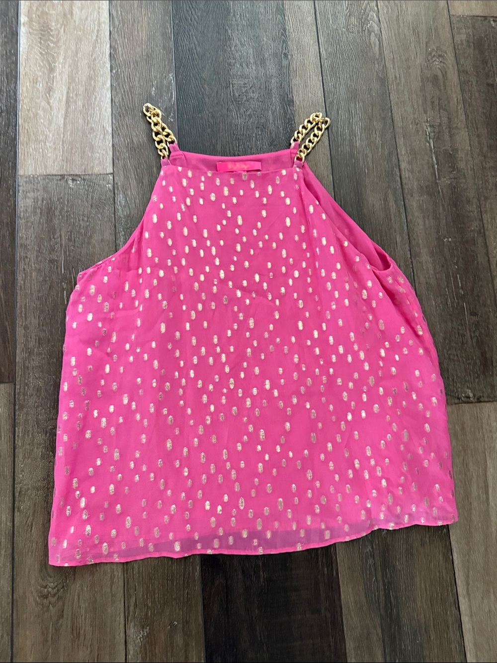 Lilly Pulitzer Hot Pink Tank with Gold Dot Print and Chain Straps